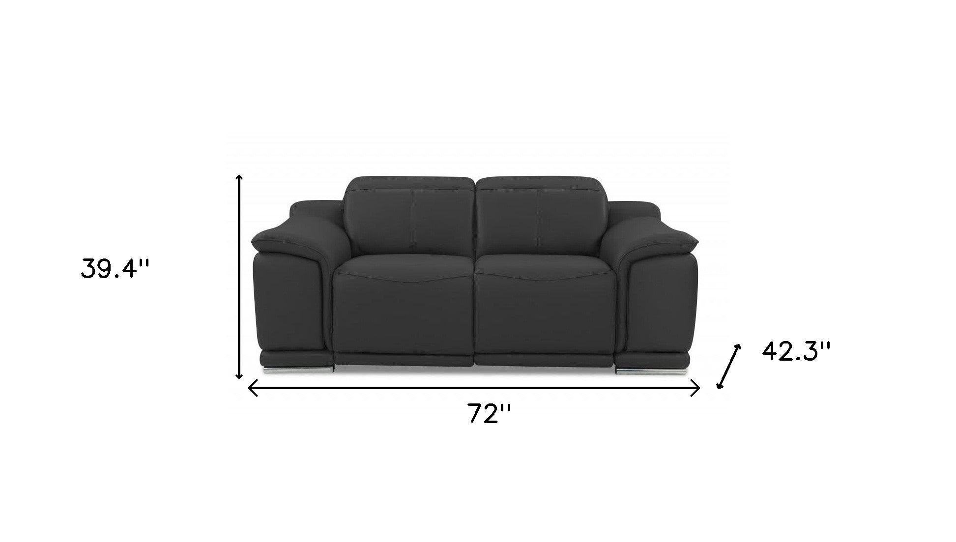 Love Seat reclinable de cuero italiano gris oscuro con espacio de almacenamiento de 72"