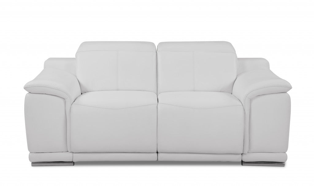 White Italian Leather Reclining  Love Seat 72"