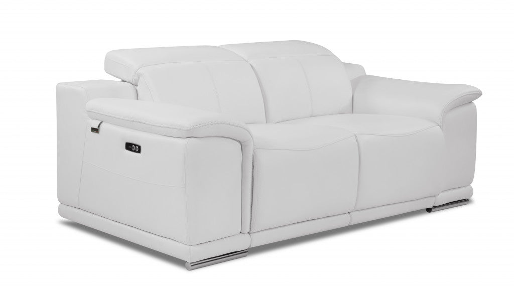 White Italian Leather Reclining  Love Seat 72"
