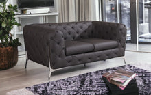 Dark Brown Tufted Italian Leather and Chrome Love Seat 69