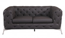 Dark Brown Tufted Italian Leather and Chrome Love Seat 69