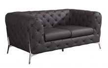 Dark Brown Tufted Italian Leather and Chrome Love Seat 69