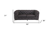 Dark Brown Tufted Italian Leather and Chrome Love Seat 69