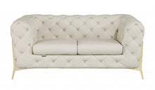 Beige All Over Tufted Italian and Gold Leather Love Seat 69