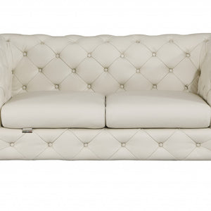 Beige All Over Tufted Italian and Gold Leather Love Seat 69"