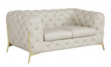 Beige All Over Tufted Italian and Gold Leather Love Seat 69