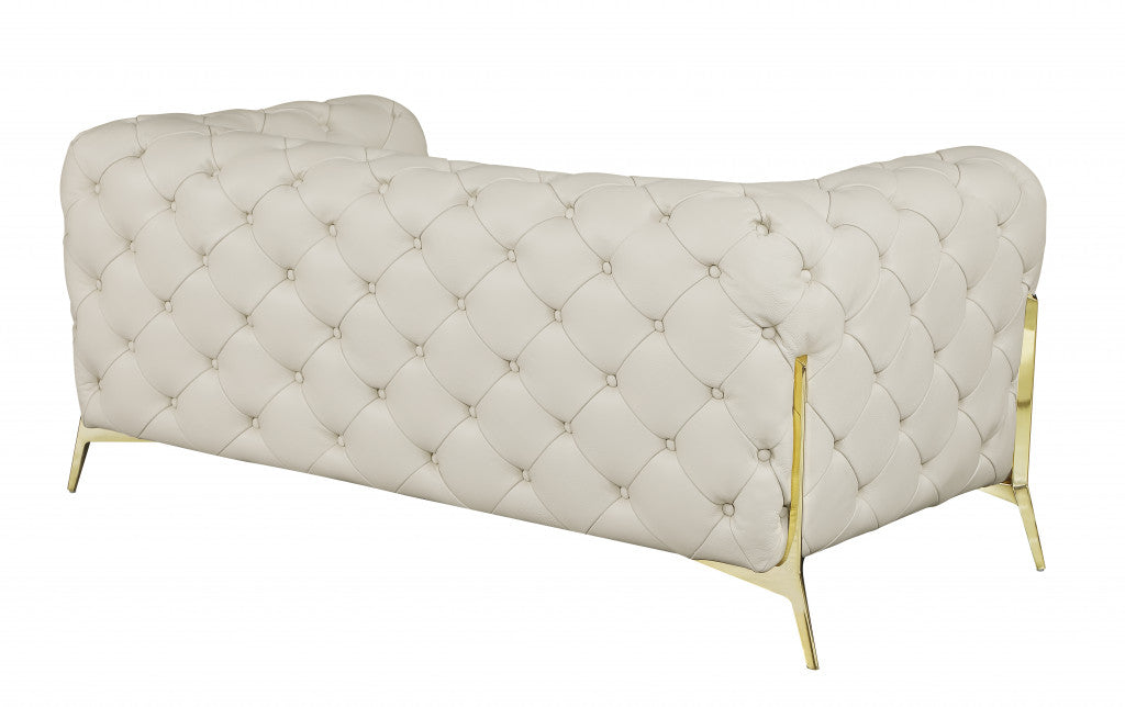 Beige All Over Tufted Italian and Gold Leather Love Seat 69"