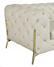 Beige All Over Tufted Italian and Gold Leather Love Seat 69
