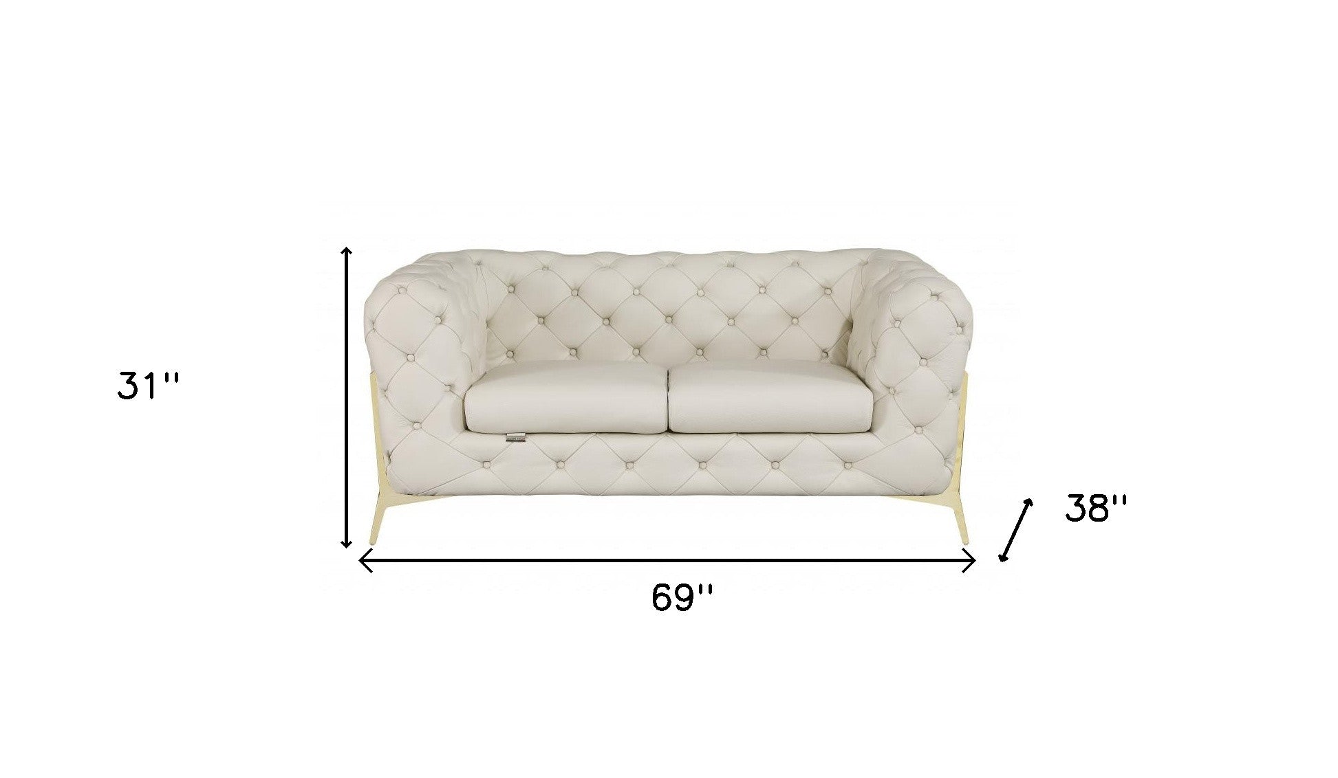 Beige All Over Tufted Italian and Gold Leather Love Seat 69"