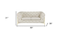 Beige All Over Tufted Italian and Gold Leather Love Seat 69