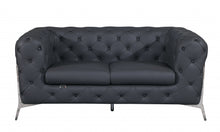 Dark Gray All Over Tufted Italian Leather and Chrome Love Seat 69