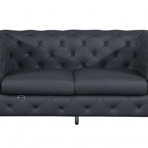 Dark Gray All Over Tufted Italian Leather and Chrome Love Seat 69"