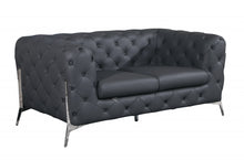 Dark Gray All Over Tufted Italian Leather and Chrome Love Seat 69