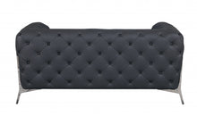 Dark Gray All Over Tufted Italian Leather and Chrome Love Seat 69