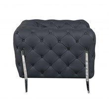 Dark Gray All Over Tufted Italian Leather and Chrome Love Seat 69