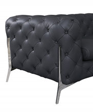 Dark Gray All Over Tufted Italian Leather and Chrome Love Seat 69