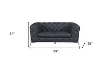 Dark Gray All Over Tufted Italian Leather and Chrome Love Seat 69