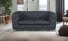 Dark Gray All Over Tufted Italian Leather and Chrome Love Seat 69