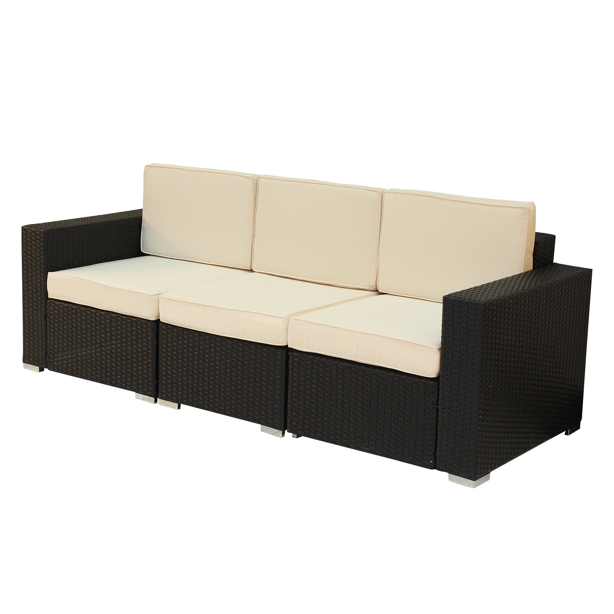 83" Black Faux Rattan and Ivory White Modular Outdoor Cushioned Sofa