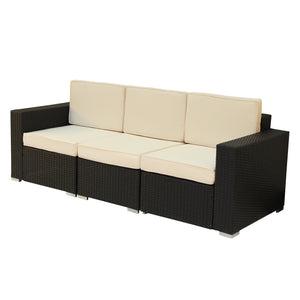 83" Black Faux Rattan and Ivory White Modular Outdoor Cushioned Sofa