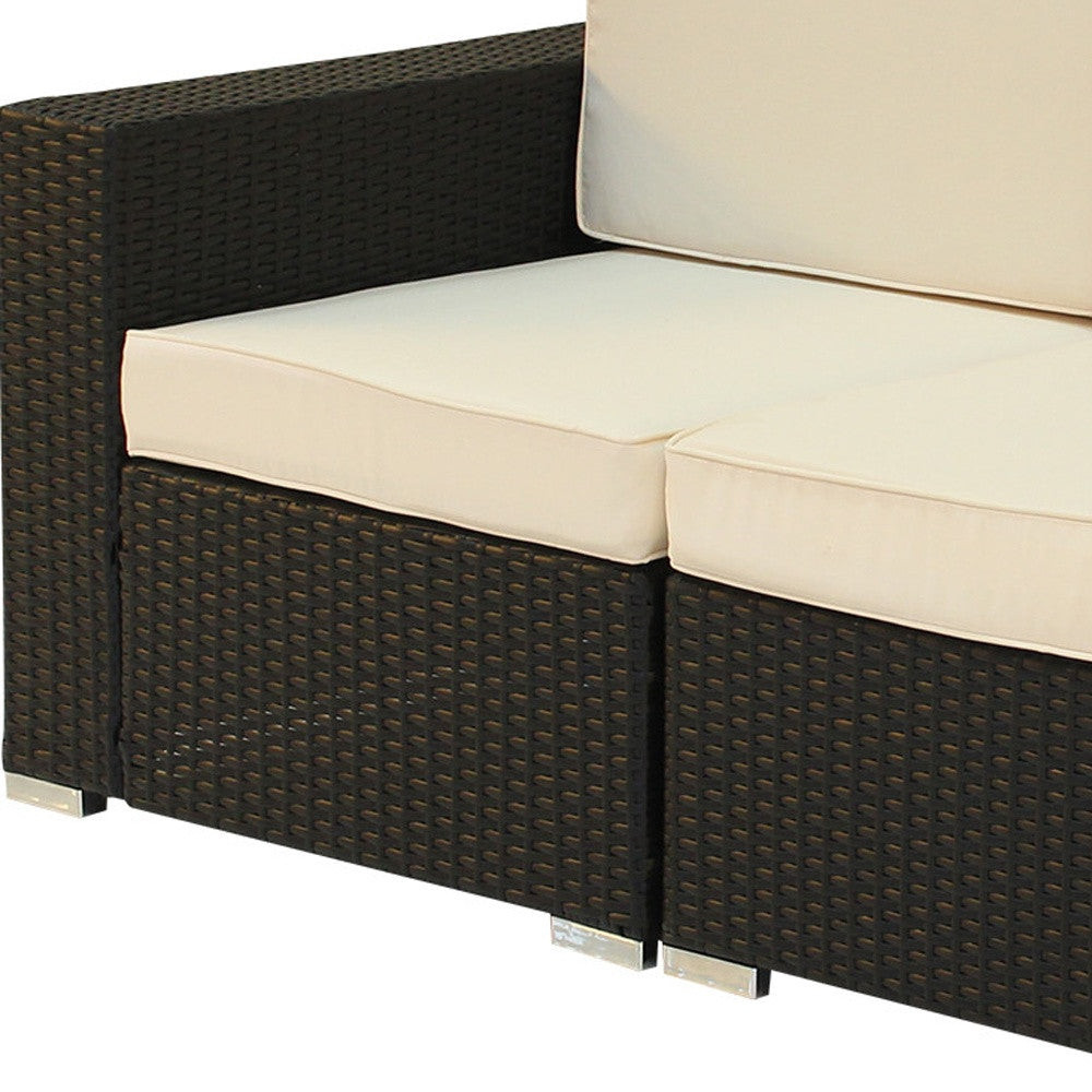 83" Black Faux Rattan and Ivory White Modular Outdoor Cushioned Sofa