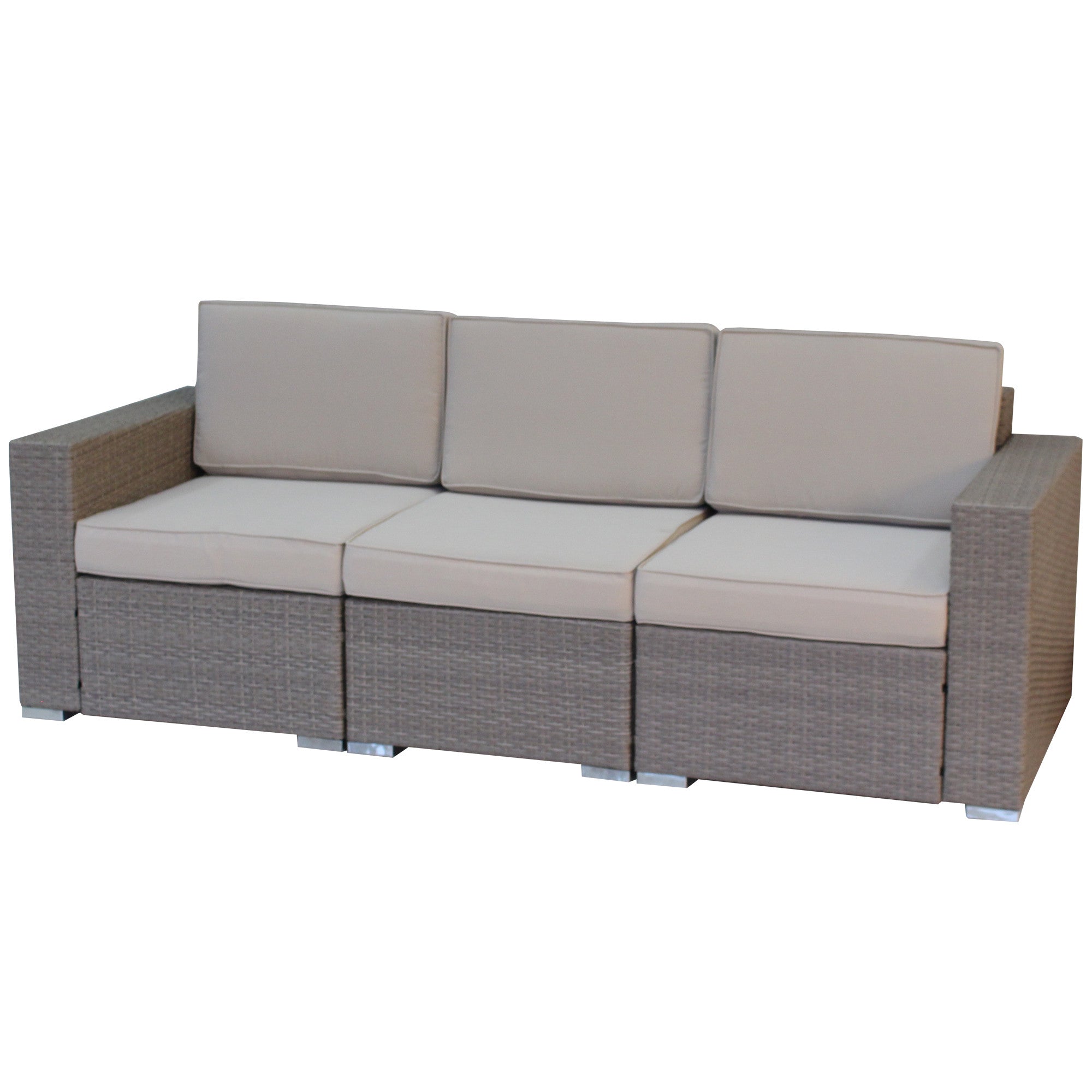 83" Beige Faux Rattan Modular Outdoor Cushioned Sofa