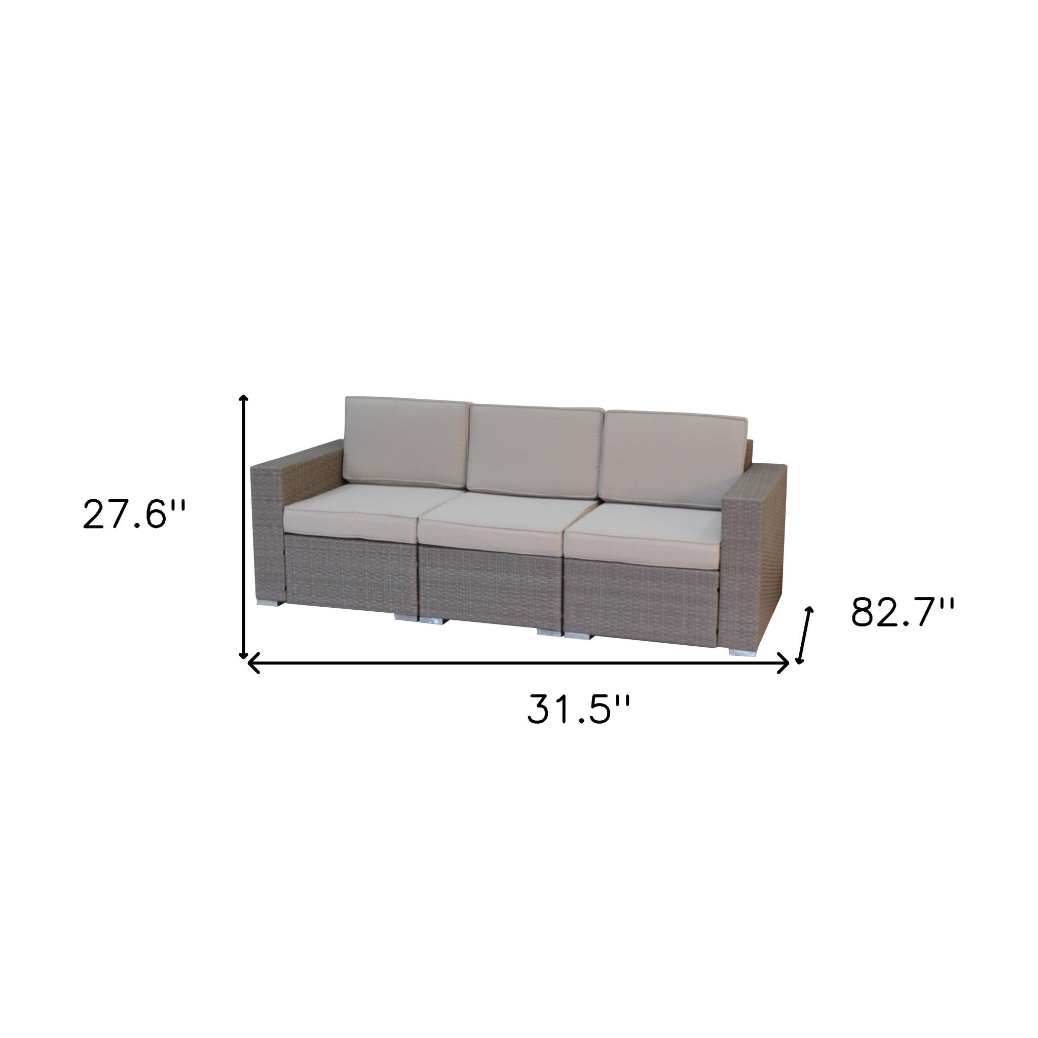 83" Beige Faux Rattan Modular Outdoor Cushioned Sofa