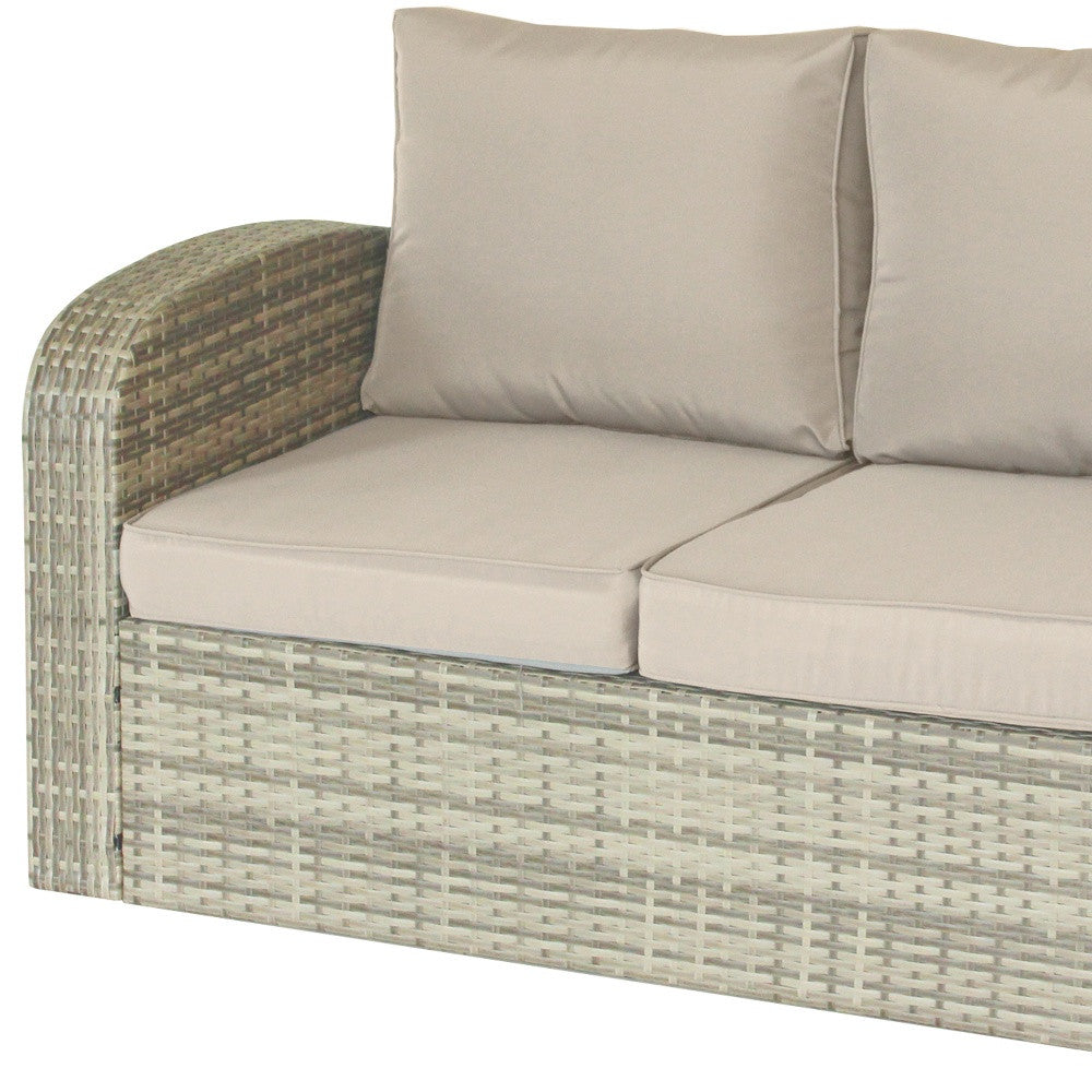 32" Beige Faux Rattan and Tan Cushion Outdoor Loveseat