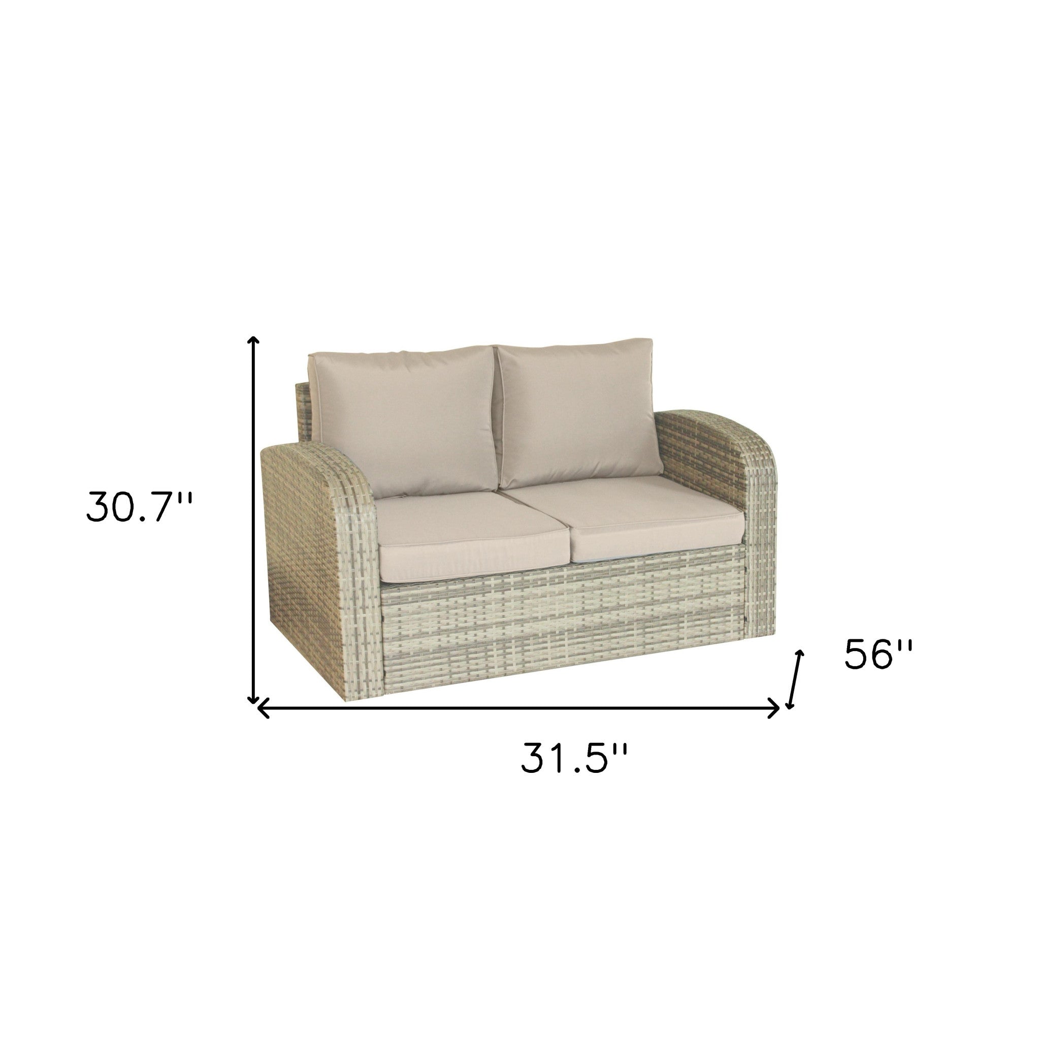 32" Beige Faux Rattan and Tan Cushion Outdoor Loveseat