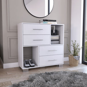 35" White Manufactured Wood Four Drawer Standard Dresser