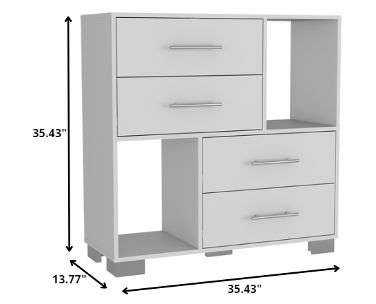 35" White Manufactured Wood Four Drawer Standard Dresser