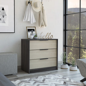 Black And Light Oak Wood Three Drawer Standard Dresser 28"