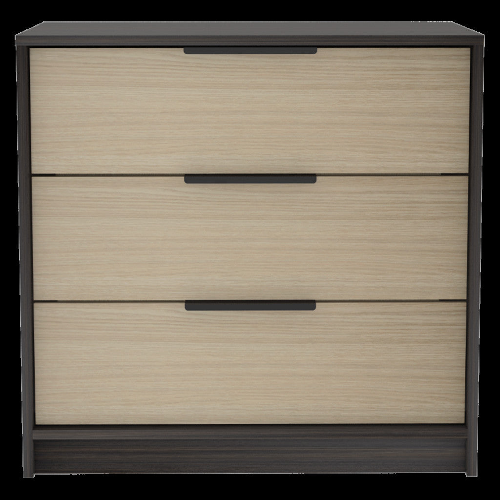 Black And Light Oak Wood Three Drawer Standard Dresser 28"