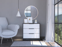 White And Smokey Oak Wood Three Drawer Standard Dresser 28