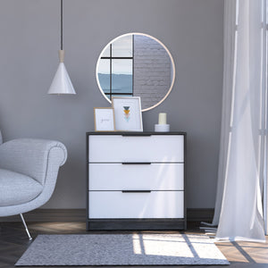 White And Smokey Oak Wood Three Drawer Standard Dresser 28"