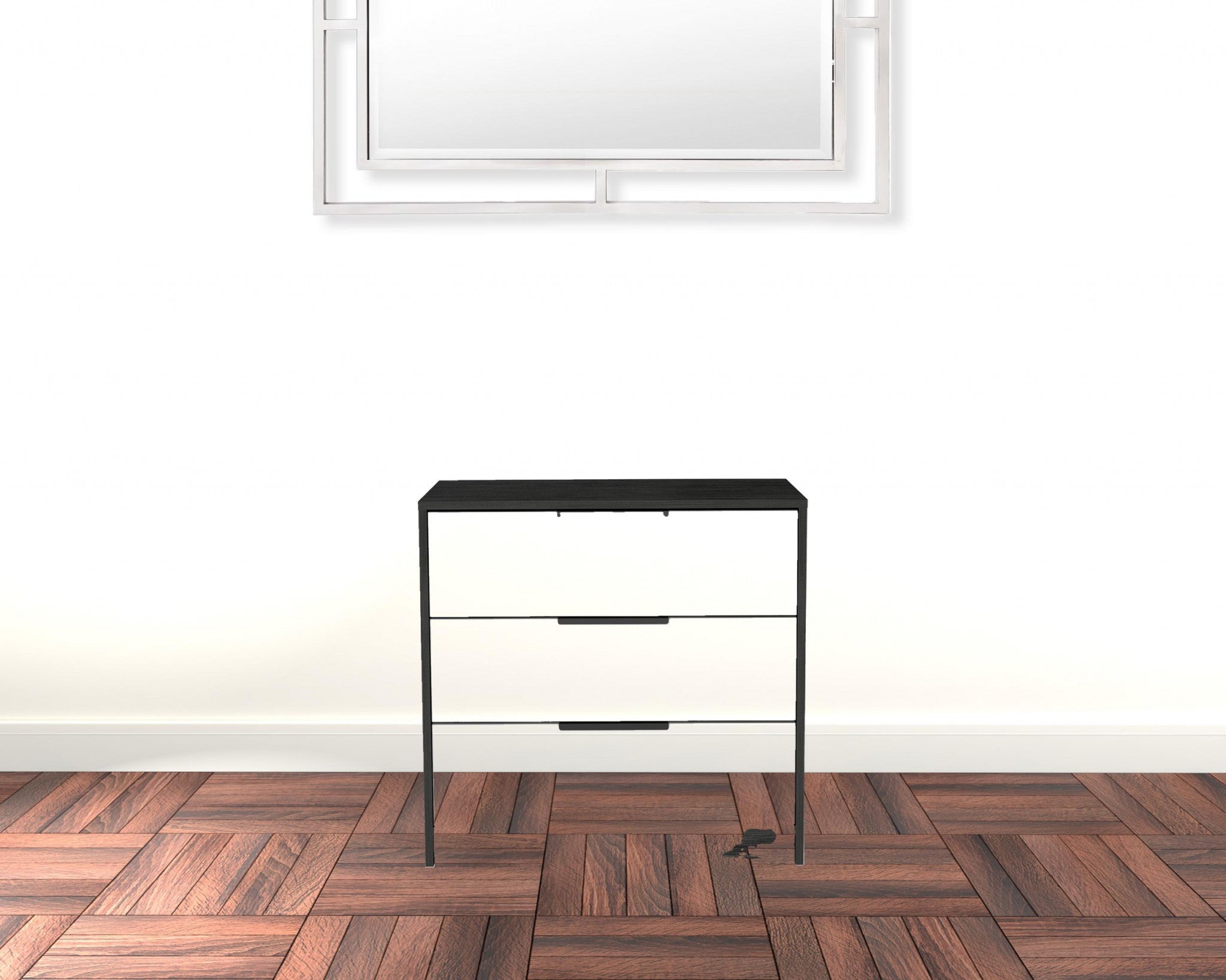 White And Smokey Oak Wood Three Drawer Standard Dresser 28"