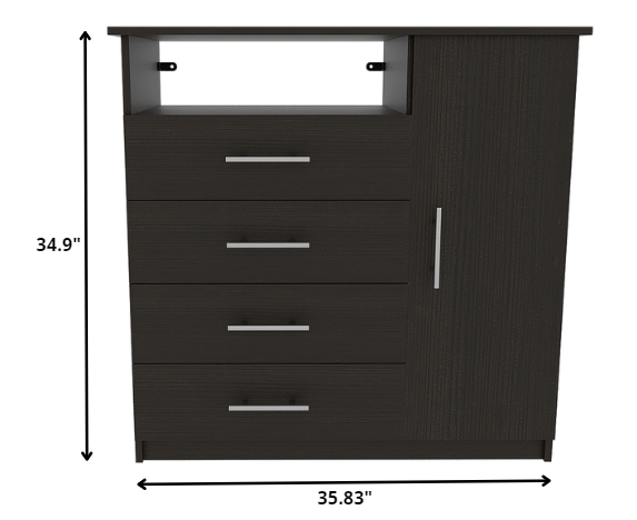 36" Black Manufactured Wood Four Drawer Combo Dresser