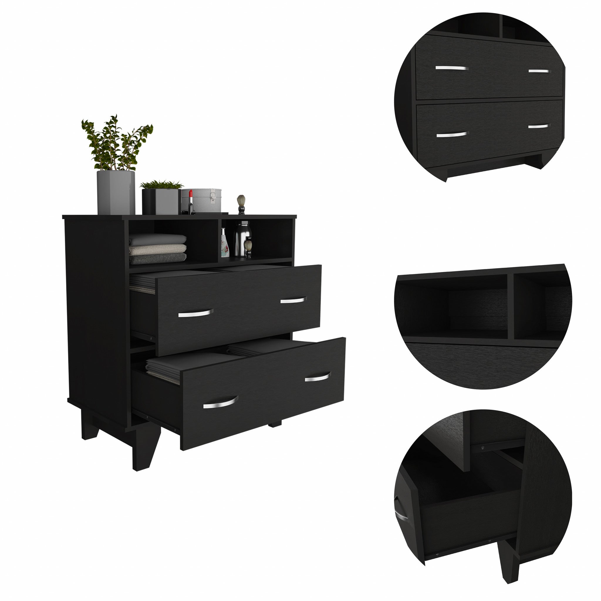 32" Black Manufactured Wood Two Drawer Standard Dresser
