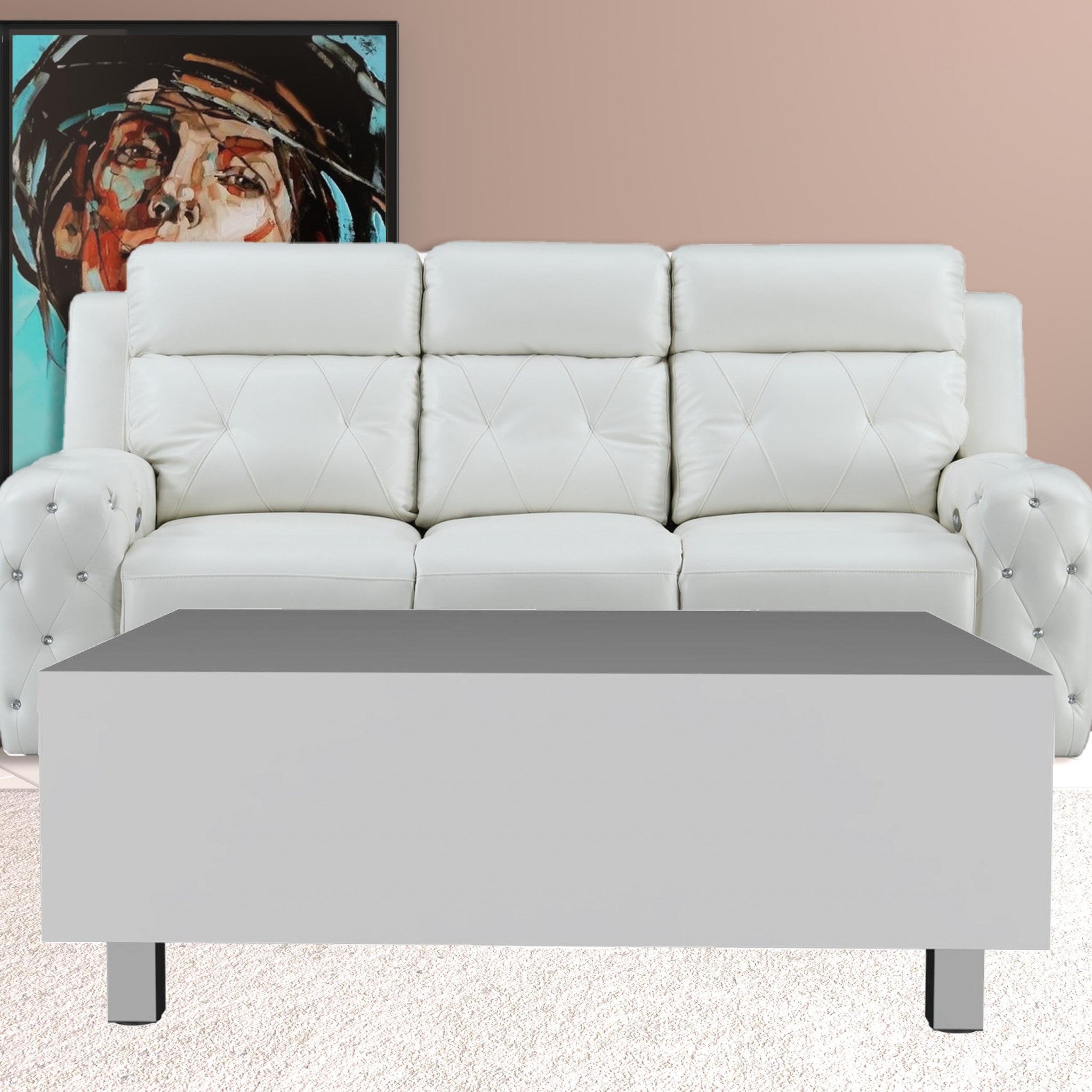 32" White Manufactured Wood Rectangular Lift Top Coffee Table With Drawer And Shelf