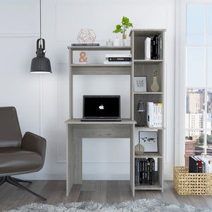 Modern Light Gray Office Desk with Storage Cabinet