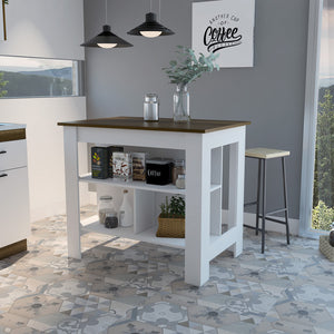 Modern White and Caramel Kitchen Island