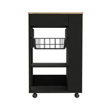 Sleek Black and Light Oak Portable Kitchen Cart