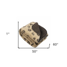 Tan Reverse and Brown Printed Sherpa and Sherpa Throw Blanket