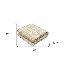 Brushed Check Tan Green Reversible Velvet and Sherpa Throw Blanket