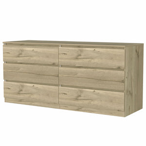 Light Oak And White Wood Six Drawer Double Dresser 60"