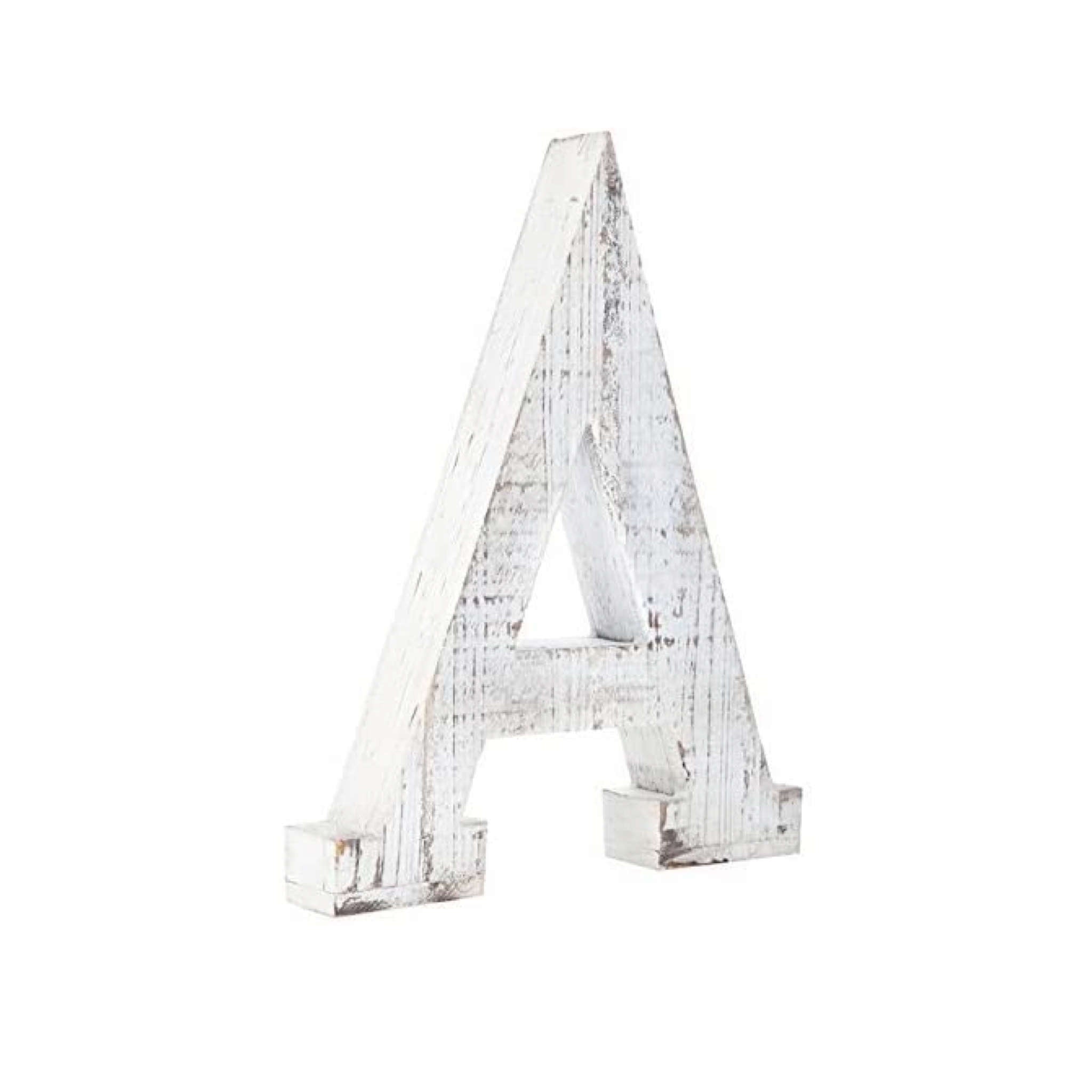 16" Distressed White Wash Wooden Initial Letter A Sculpture