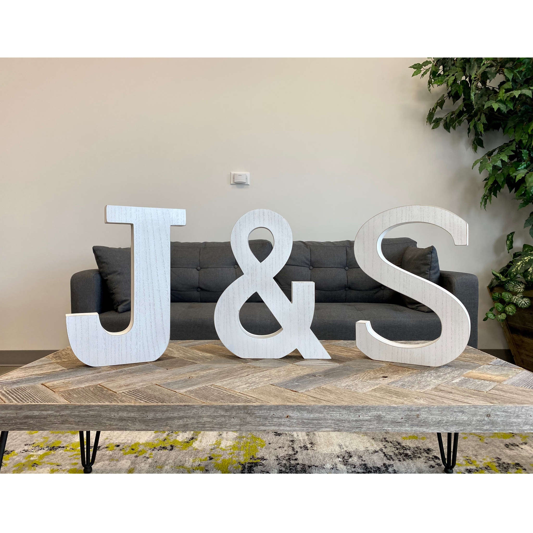 16" Distressed White Wash Wooden Initial Letter L Sculpture