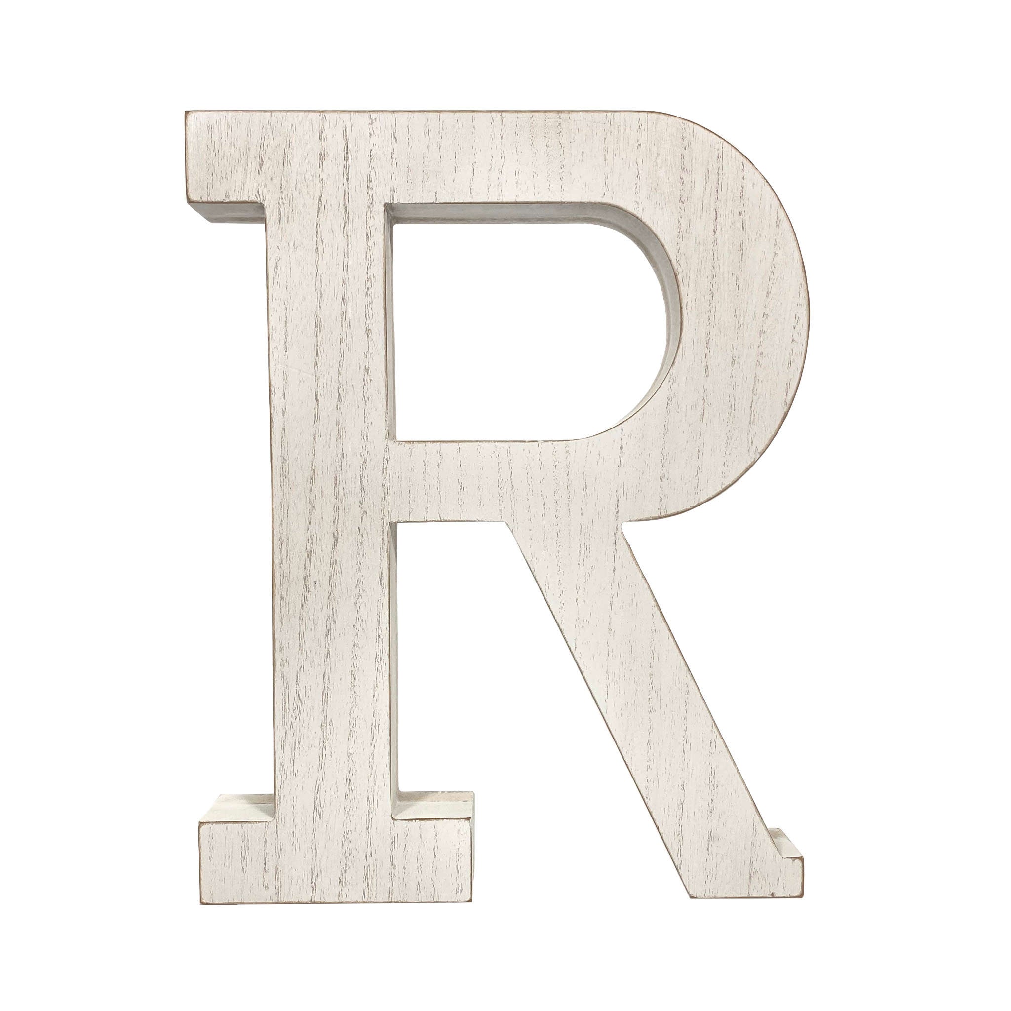 16" Distressed White Wash Wooden Initial Letter R Sculpture