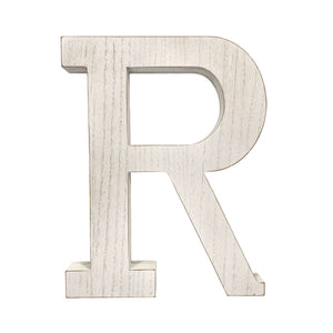 16" Distressed White Wash Wooden Initial Letter R Sculpture