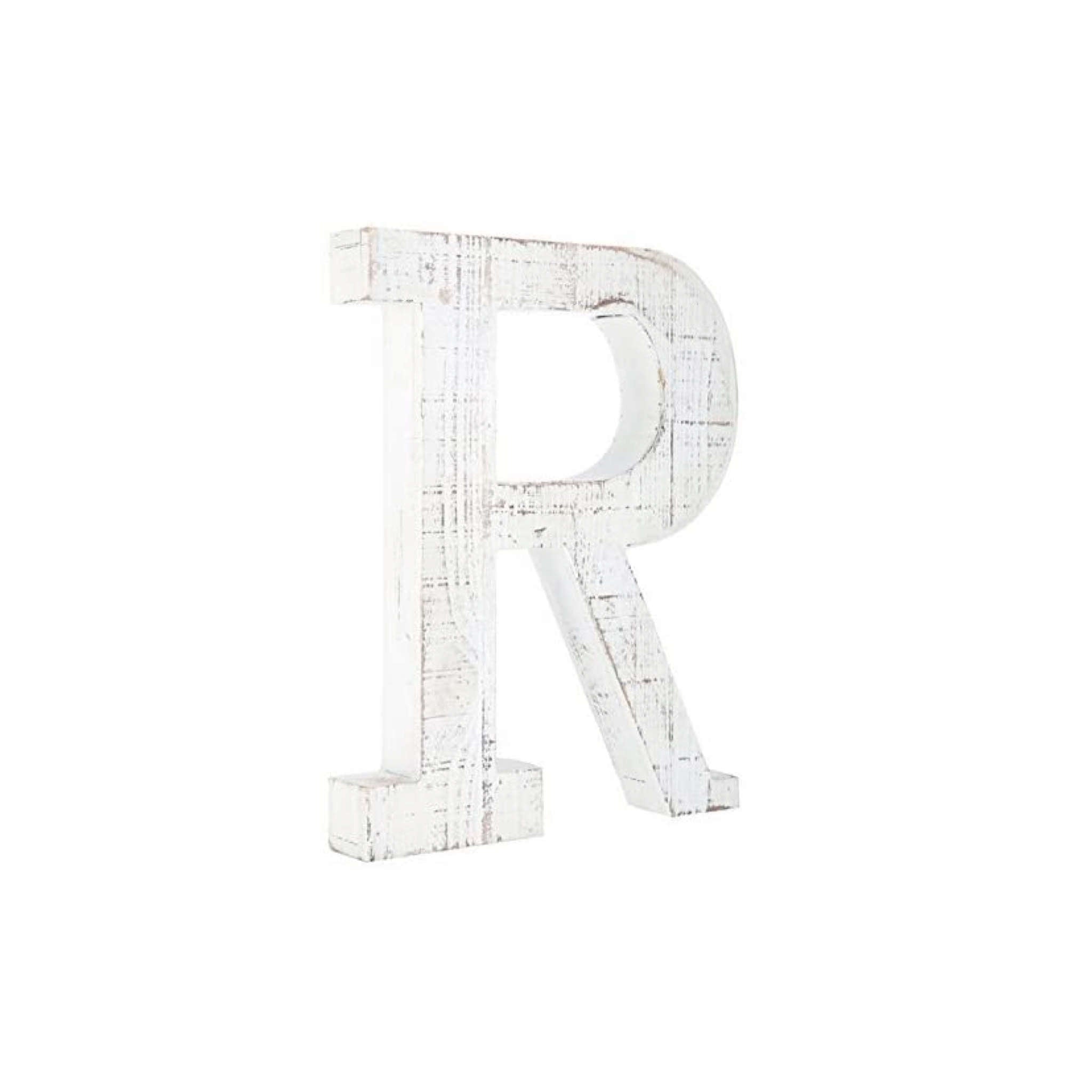 16" Distressed White Wash Wooden Initial Letter R Sculpture